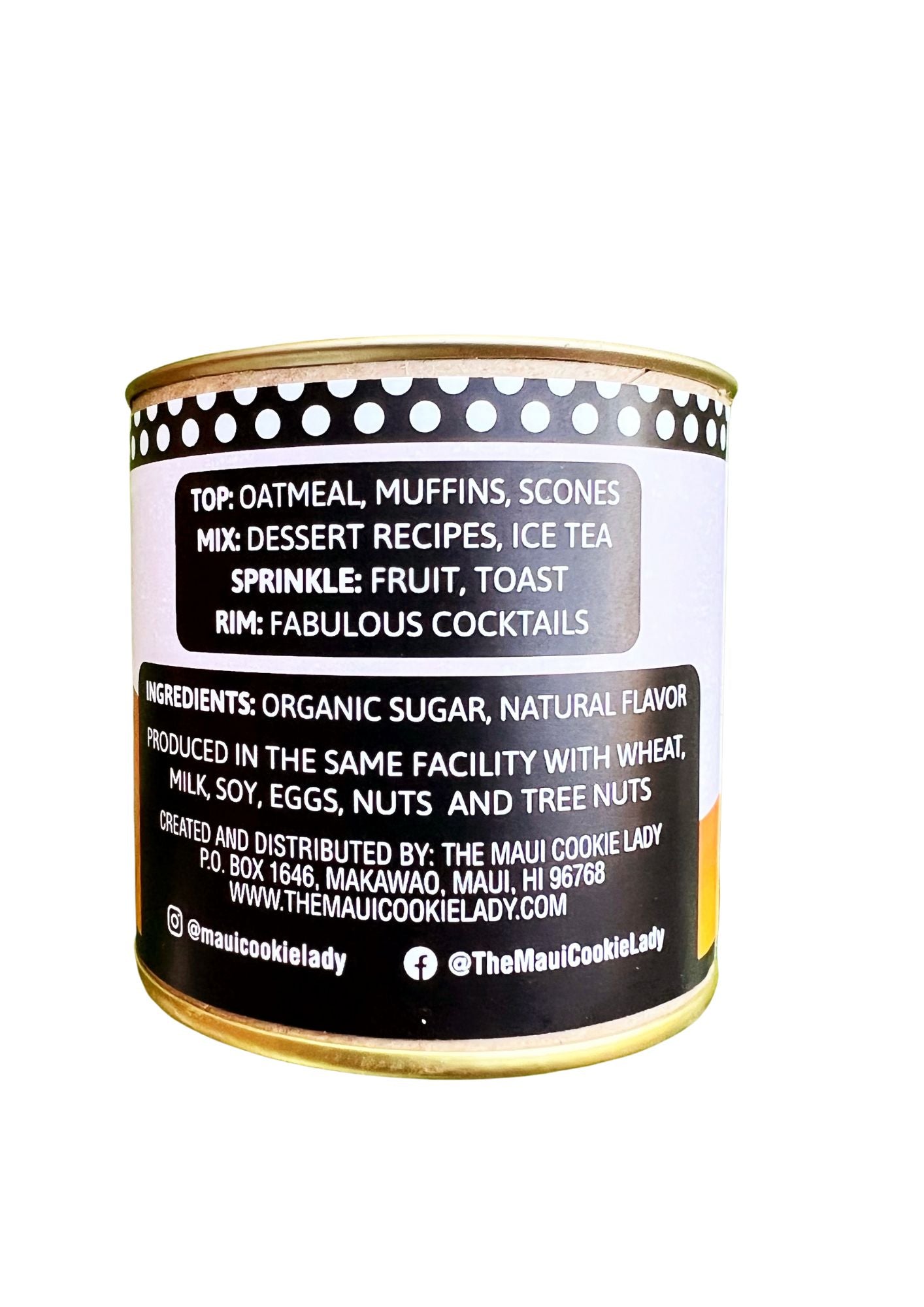 Mango Infused Organic Sugar, The Maui Cookie Lady 4oz tin can