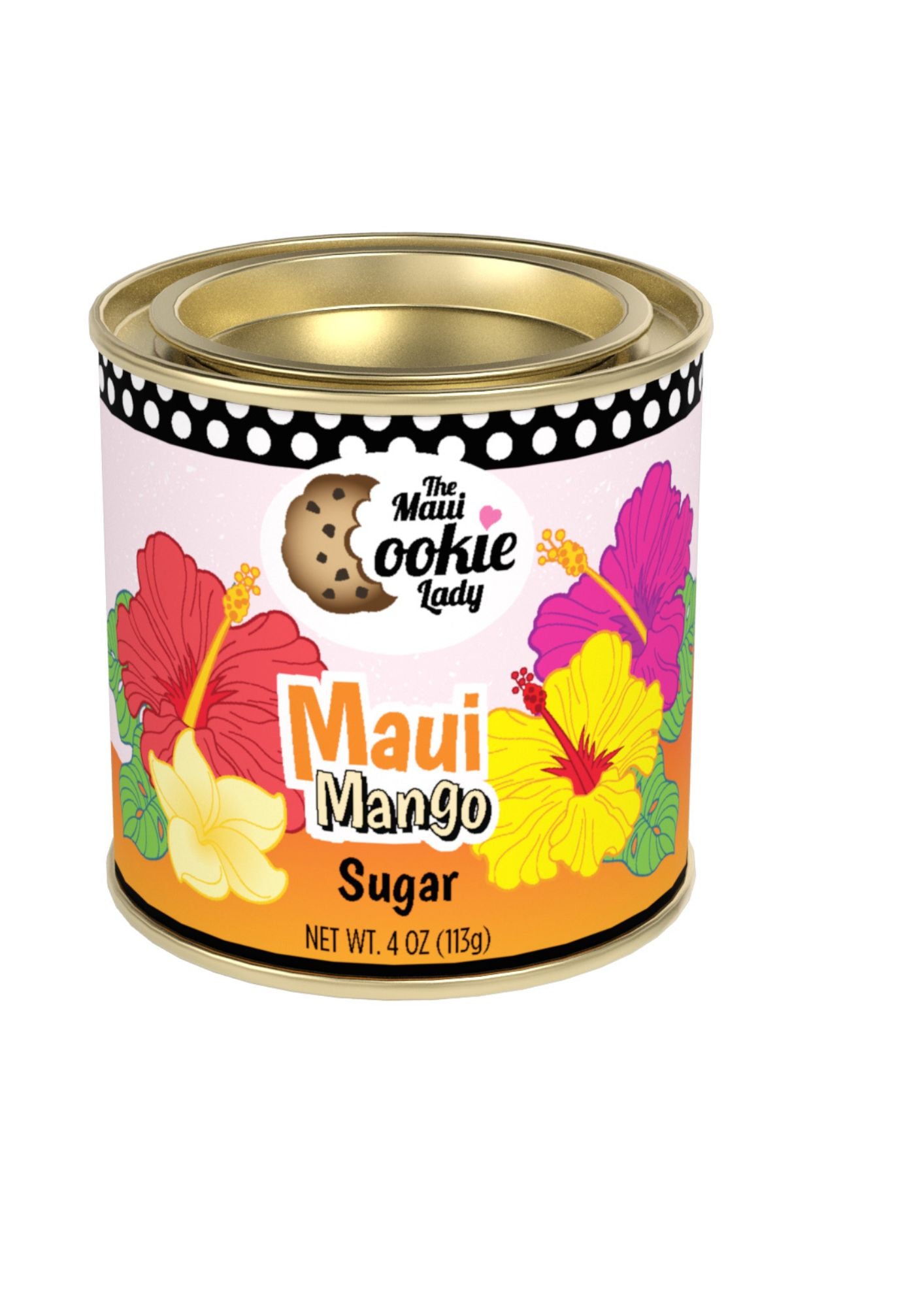 Mango Infused Organic Sugar, The Maui Cookie Lady 4oz tin can