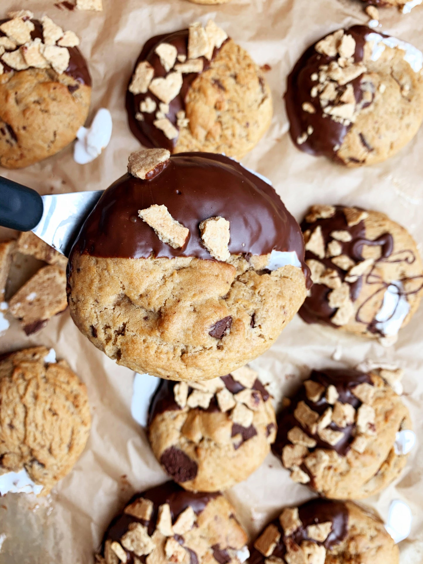 Smore-ish -PB Salted Marshmallow Fluff Stuffed Peanut Butter Dipped Cookie w Graham Crackers (Limited Supply)