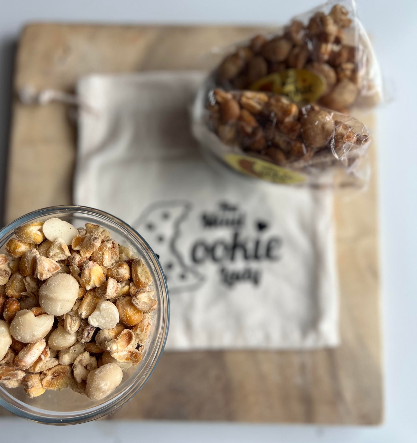 Truffle Parmesan Cheese Macadamia Nut/Corn Mix with Reusable Logo Canvas Bag